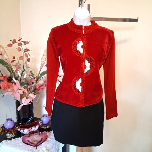 NWT Woman's Red Zip-Up Cardigan Knit Lightweight Elegant Ladies Sweater - Picture 8 of 9